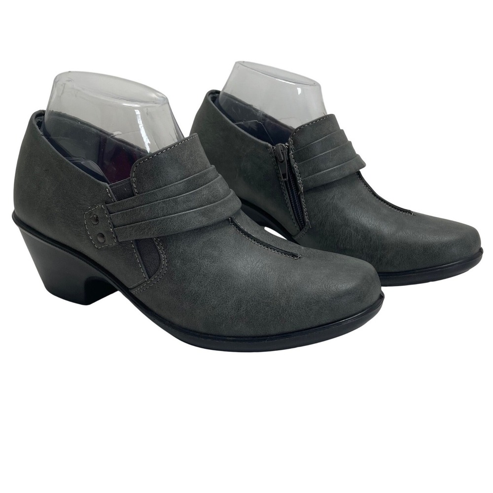 Easy Street Bootie Comfort Wave Women Grey Ankle Boots Block Heel Side Zip 9Mâ
